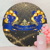 Aperturee - Blue And Gold Ballon Round Birthday Backdrop